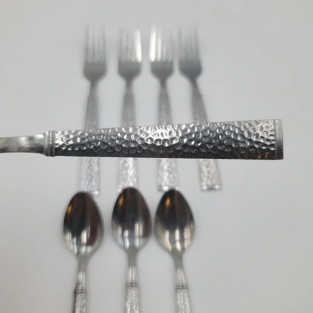 8pc UNF2190 Hammered Stainless Steel Flatware Set 5 Forks 3 Spoons Sturdy Modern